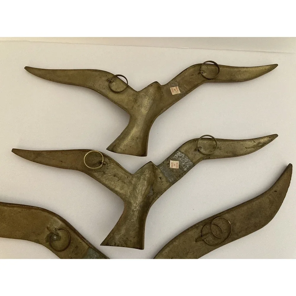 Vintage Solid Brass Bird Flying Seagulls Wall Hanging Set of 5 Made in India